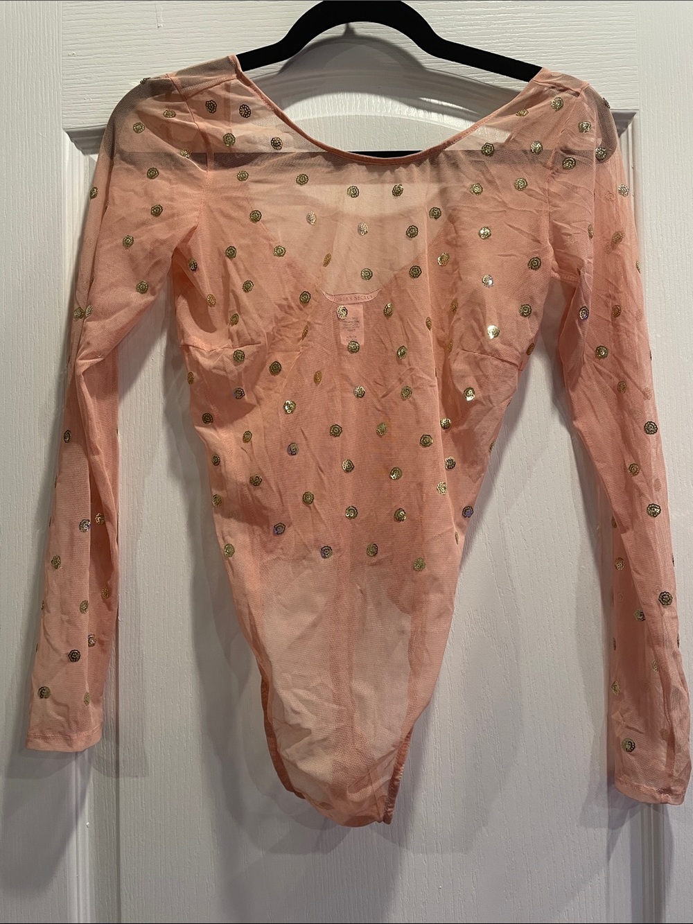 Victoria's Secret Blush Mesh Bodysuit with Gold Accents Like New Small